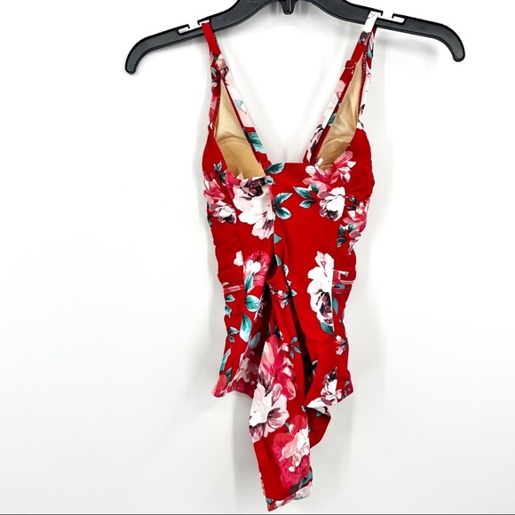 Kona Sol Floral One Piece Swimsuit Red Lace Up NWT Sz Small - Picture 3 of 5